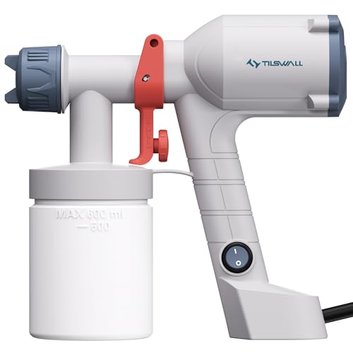 Tilswall Paint Sprayer,Upgraded Ultra-Light Electric Paint Spray Gun with 2 Nozzles & 3 Patterns Easy to Clean for Fences, Sheds, Walls, Ceilings, Furniture, Cabinets, Garden & DIY, White
