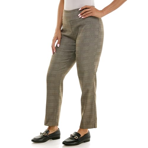 Zac & Rachel Women's Pull-On Ankle Length Pant with Tummy Control Waist Band, Black Multi Rose, 143