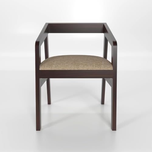 Image of Solid Sheesham Wood Dining Chair Set of 4 for Living Room & Dining Room | Wooden Arm Chair with Upholstered Cushion Seat