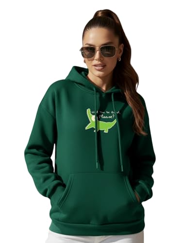 Image of JUNEBERRY Cotton Poly Fleece Oversized Fit Black, Green, Magenta, Mustard, Orange, Purple, Blue, Off White & Grey Graphic Printed Full Sleeve Hoodie for Women
