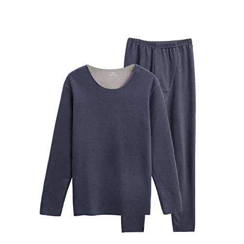 Gualiy Ropa interior larga para hombres, ropa interior térmica para hombre, cuello redondo, azul marino, ropa interior térmica para hombre, conjunto de pijamas, Navy, XXXL Cover