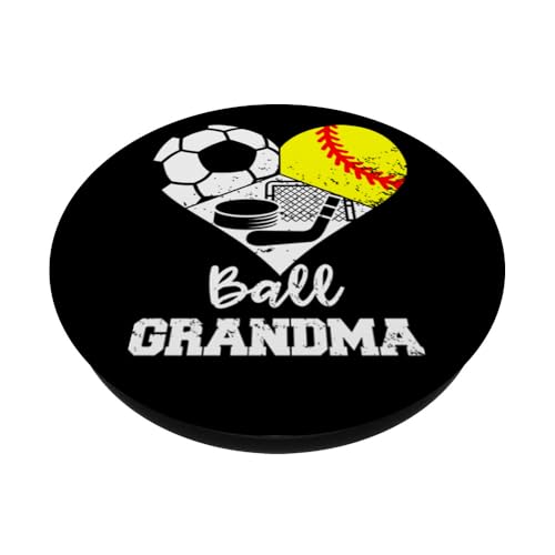 Ball Grandma Heart Funny Soccer Softball Hockey Grandma PopSockets Adhesive PopGrip