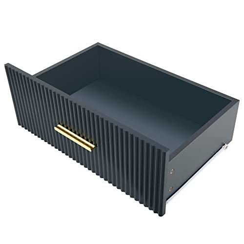 Ruisisi Modern Sideboard Cabinet Accent Buffet Storage Glass Doors Sideboard Cabinet Marble Top With Gold Metal Legs Buffet Storage Cabinet Console Table Kitchen, Navy Blue #TOP7