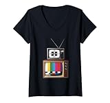 Guardare la TV Donna Televisione Tube TV Maglietta con Collo a V