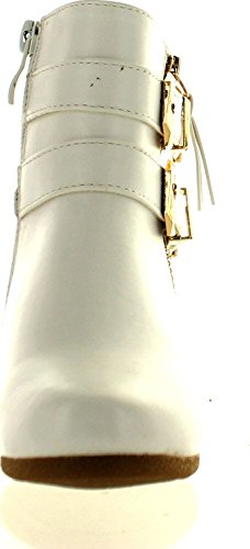 Link Peggy-90K Children Girl's Wedge Heel Double Straps High Top Ankle Booties,White,113