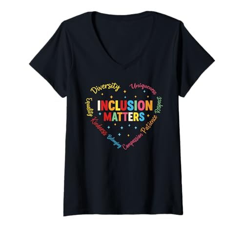 Femme Special Education Teacher Inclusion Matters Autism Awareness T-Shirt avec Col en V