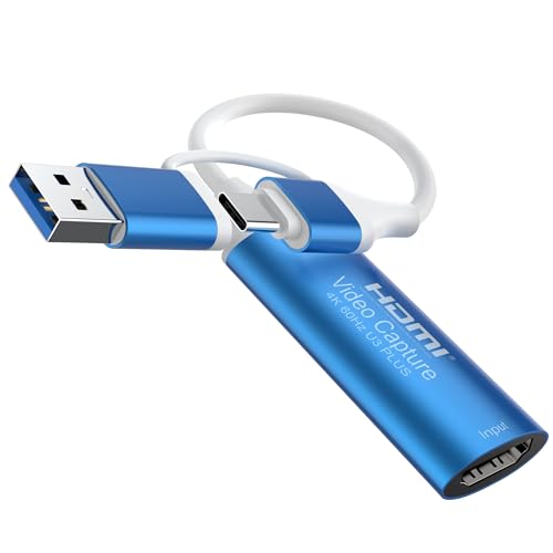Dbilida Carte de capture vidéo HDMI 4K 60 Hz, HDMI vers USB 3.0 A et USB C Carte de capture pour appareil photo/Xbox/PS5/4/PC/OBS/Switch 2