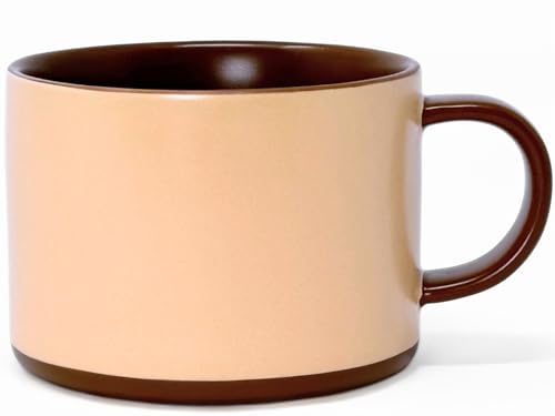 BeoNight Hand Painted 12 oz Two‑Tone Ceramic Coffee Mug | Beige and Brown Matte | Dishwasher and Microwave Safe | Minimalist Home and Office Cup for Cappuccino, Latte, Cereal, Tea and Yogurt