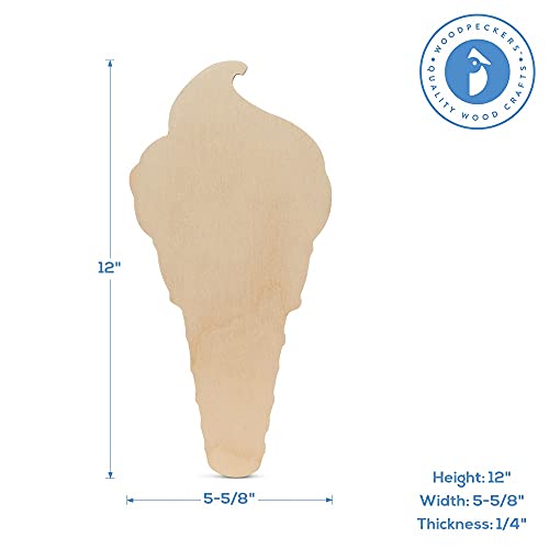 Unfinished Wooden Ice Cream Cone Cutout, 12", Pack Of 1 Wooden Shapes For Crafts And Summer & Beach Decor And Crafting, By Woodpeckers #TOP2