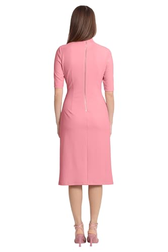 Image of Maggy London Women's Maggy London Women's Dresses Side Pleat Dress with Asymmetric Neck and Elbow Sleeves