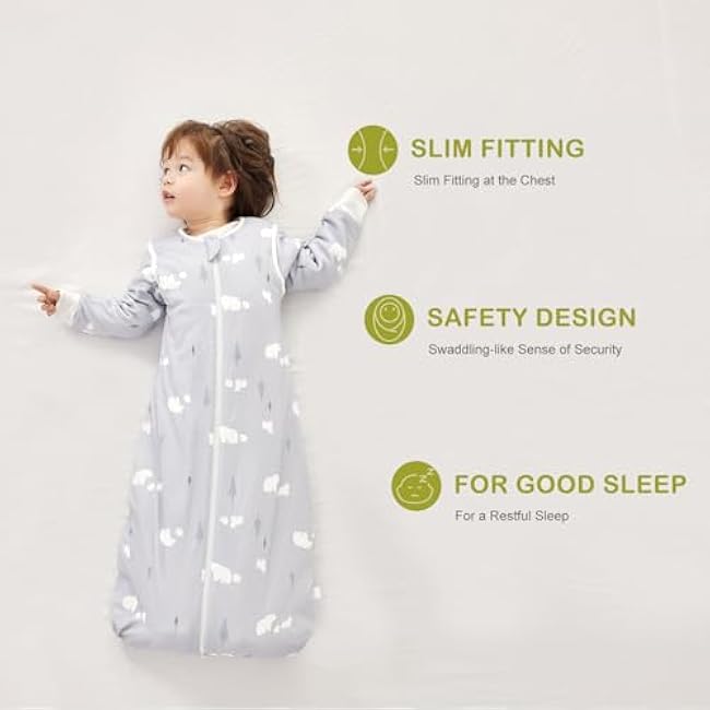 3.5 TOG Super Soft Winter Sleep Sack, 100% Organic Cotton Thick Warm Baby Wearable Blanket for 18-36 Months, Bear, Size L
