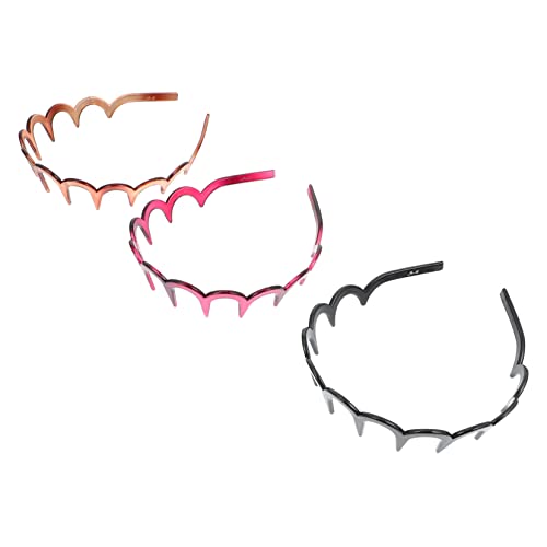 MUSISALY 3個ユニーク型歯付きヘアバンド 女性用レジン製シンプルヘアフープ 卒園式や洗顔時の髪固定に ブラック ブラウン ワインレッド各色