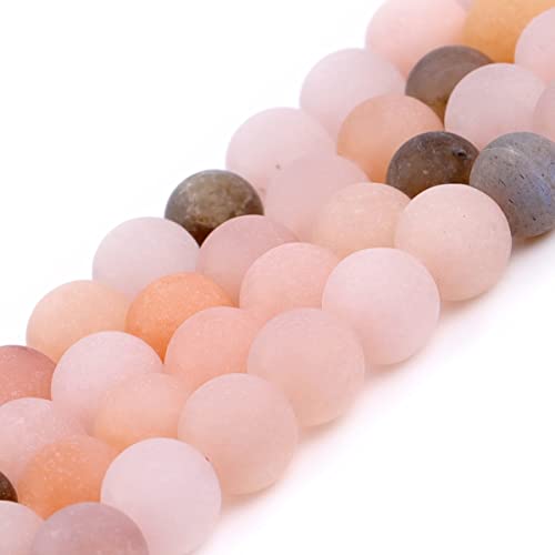 GEM-Inside Natural Round 6mm Matte Frosted Multicolor Moonstone Stone Gemstone Loose Beads for Bracelets Jewellery Making 15'' - Image 3