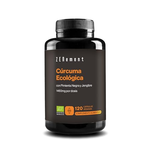 Cúrcuma Ecológica - 1460mg por Dosis (2 Cápsulas) con Jengibre y Pimienta Negra - 100% Ecológica y Vegana, Fórmula Sinérgica, Alta Absorción - 120 Cápsulas Vegetales, 2 Meses de Suministro - Zenement