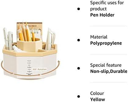 Rotating Pen Holder, Creative 360 Degree Rotating Pencil Pots, Five Grid Pen Storage with Anti-slip Mat, Decorative Stationery Storage Boxes For Home And Office (yellow)
