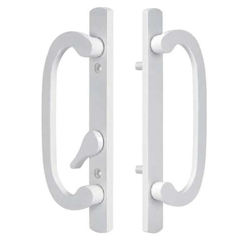 Teilmix Sliding Patio Door Handle Replacement with Zinc Diecast I/E Pulls Offset Thumbturn - Fits 1-1/2 to 2-1/4 Thick Door 3-15/16 Hole Center Non-Handed Only White Handle not Center