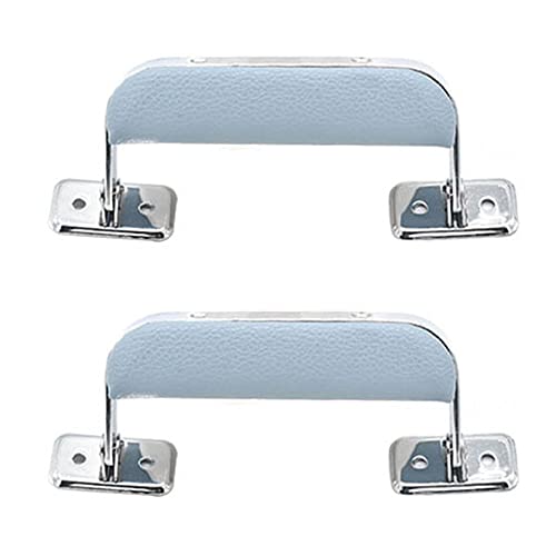 Image of Luggage Handle Leather Handle Vintage Style Replacement Strap Handle Suitcase Pull Handle for Trunk Handbag Briefcase 2pcs (Blue Silver)