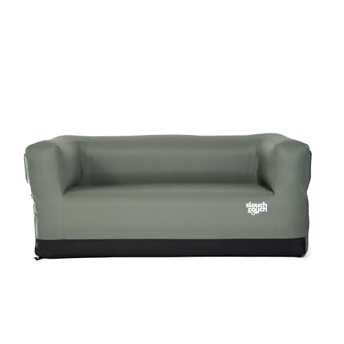 Slouch Couch | Air Sofa with Built-in Pump, Hidden Cup Holders, Storage Pockets | Durable Blow Up Couch with High-Performance Fabric for Camping, Beach, Home & Outdoors (Happy Camper)