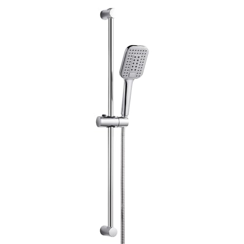 OFFO Set doccia in Acciaio Inox–Asta Doccia con Soffione da 80 cm,Soffione grande con Flessibile e supporto, 3 Tipi di Getto,Altezza Regolabile