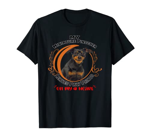 Miniature Pinscher Dog Paw Prints On My Heart Dog Owner T-Shirt, Black