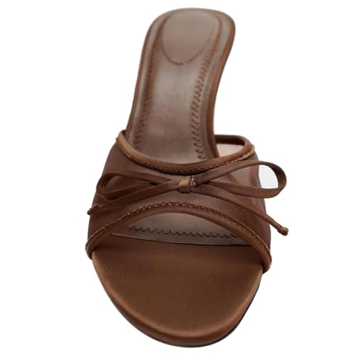 YIYA Women's Leopard Print Mules Heels with Bow Open Round Toe Stiletto High Heels Party Dress Slip On Backless Sandals3