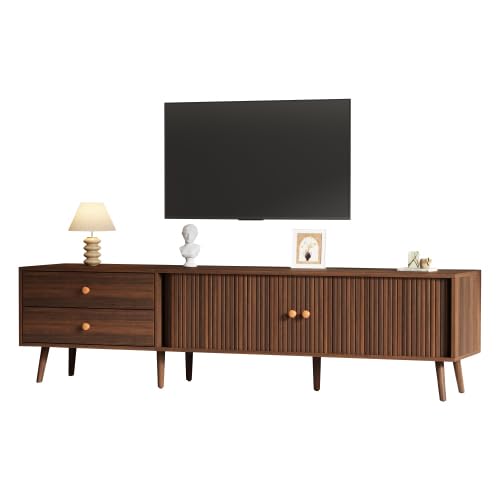 chellago Meuble TV Bois Noyer 180 cm – Meuble Bas avec Rangement 2 tiroirs et 2 Portes coulissantes – Grand Meuble télé pour écran Plat 80 Pouces –...