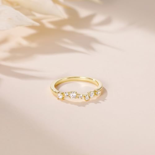 Mameloly 2.5mm 14K Gold Plated CZ Wedding Bands for Women Dainty Stackable Tiny Signet Ring Statement Rings for Her Size 3-102