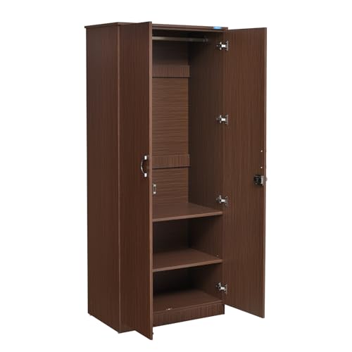 Image of Nilkamal Massif Neo 2 Door Wardrobe Without Mirror | Engineered Wood Almirah | 1 Hanging Rod & 3 Storage Shelves in Cabinet | 1 Year Warranty | Legno Oak