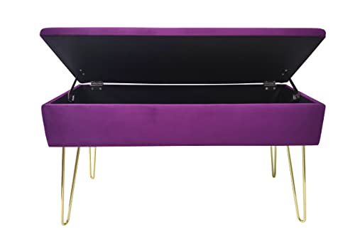 Banco acolchado con almacenamiento ECHTWERK rectangular de terciopelo baya 75x30x42 cm 6