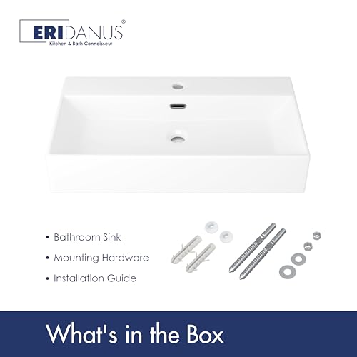 Eridanus Bathroom Sink 30\" x 16\" Rectangular Vessel Sink, Wall Mount Above Counter Vanity Sink, Premium Ceramic White Art Basin with Overflow, Lavatory Trough Floating Washbasin - Thumbnail 7