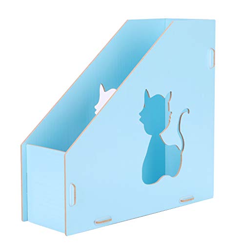 Wooden Desktop File Organizer Basket, Office/Home Supplies Portable Vertical Upright DIY Hollow Cat Storage Bins Crate Folder Holder