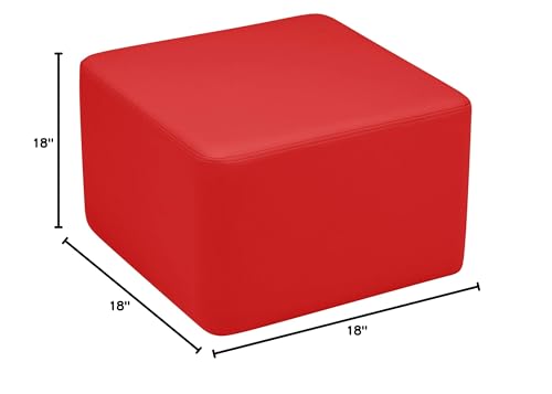 Image of Sprogs 12 inch H Structured Cube Stool -Flexible Modular Collaborative Soft Seating for Office, Home, Lounge and School Classrooms with Durable Frame & Set of 6 inch Legs Add-on -Red