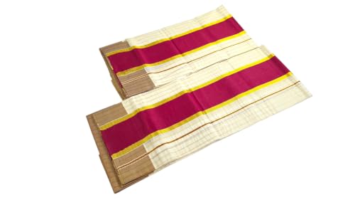 Image of Womens Kuthampully Set Mundu With Golden & Stripes Kara