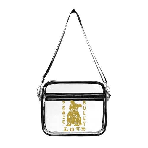 Peace Love Pit Bull Dog Large Crossbody Bag Clear Stadium Bag Anti-Theft Side Shoulder Bags Messenger Bag with 2 Compartments