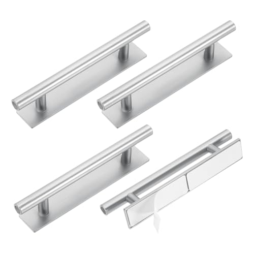 uxcell 4 Pack Self-Stick Push Pull Helper, 6 Inch Plastic Adhesive Cabinet Handles Round Stick-on Handle for Kitchen Cabinet Window Sliding Closet Door Wardrobe(Silver)