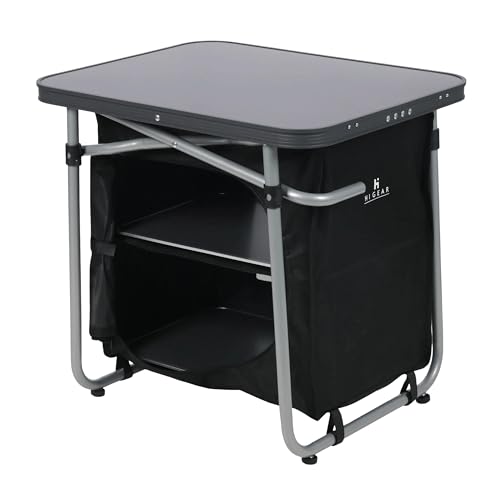 Image of Hi-Gear 3 Shelf Cupboard with Durable Steel Frame & Water Resistant Fabric, Easy to Assemble, Portable, Folding Storage Unit, Organiser (Black/Grey)