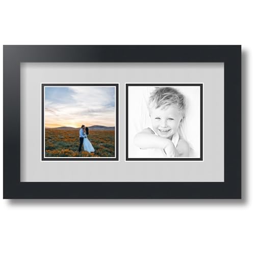 ArtToFrames Collage Photo Frame Double Mat with 2 - 5x5 Openings and Satin Black Frame