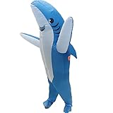 BIGANTTOW Inflatable Shark Costume Adult Halloween Party Cosplay Inflatable Costume Funny Dress Blue Shark
