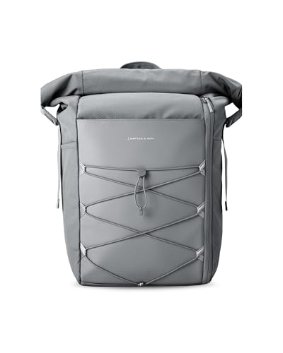 Kapten & Son Rucksack Yoho Stone Grey 24-30 L | Rolltop Rucksack Damen & Herren Grau | Handgepäckrucksack mit 14 Zoll Laptopfach & seitlicher Öffnung | Backpack ideal für Reisen, Uni, Arbeit, Sport