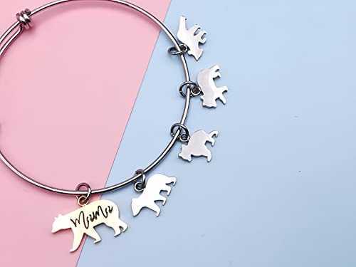 Veeshy Mama Bear Bracelet Mother With Four 4 Cubs Children, Momma Charms Bangles Jewelry For Women Mom Mummy, Christmas Mother's Day Birthday Idear Gifts #TOP3