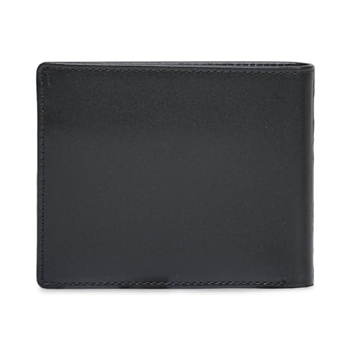 Image of Tommy Hilfiger Men's Leather Wallet Pocos | Solid Black Bi-Fold with Global Coin Pocket, 4 Card Slots | Stylish Purse for Gents