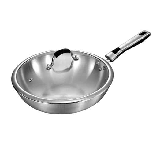 AIZYR 5 Ply Stainless Steel Fry Pan Frying Pan Flat Bottom Wok with Lid, No Coatings Skillet Stir Fry Pans Suitable for All Stove