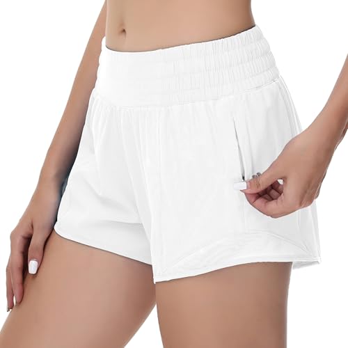 MCEDAR Short feminino de corrida forrado com cintura alta 10 cm, leve, para treino, secagem rápida,