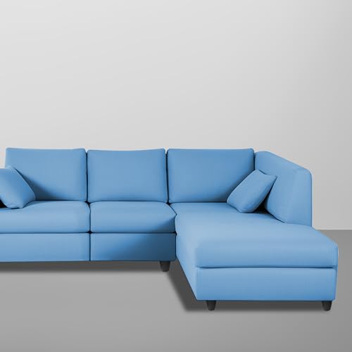 Image of Florian RHS 4 Seater L Shape Sofa Set for Living Room (Turquise Fabric) Premium Fabric Sofa