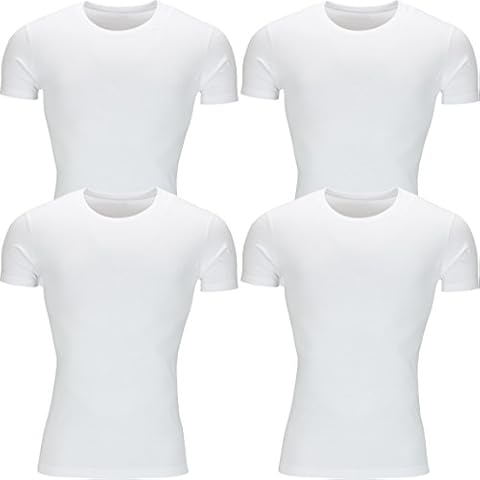 New Mens T Shirt Cotton Slim Fit Muscle Top Short Sleeve Plain Crew Neck Summer (XL, 4 Pack White) Cover