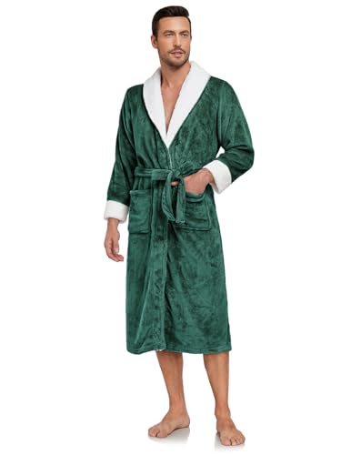 RONGTAI Luxurious Mens Shawl Collar Plush Fleece Bathrobe Cozy Warm Bathrobe Long Robe With Pockets2