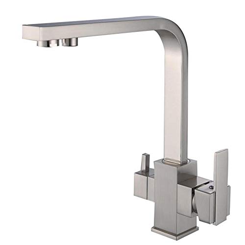 Robinet mitigeur en laiton pour évier de cuisine avec double poignée eau chaude et froide
