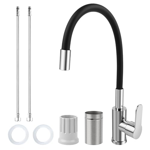 Grifo de Cocina Flexible, Grifos de Cocina Fregadero Negro con Brazo Flexible, Douche Giratoria 360°, Torneira Cozinha Aireador Ecológico para Ahorrar Agua, Fácil Instalación sin Fontanero