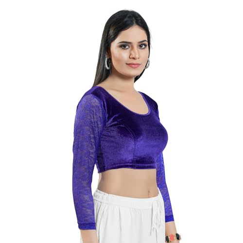 Image of Vamas Women's Velvet Non-Padded Stretchable Long Sleeve Saree Blouse (A-46)
