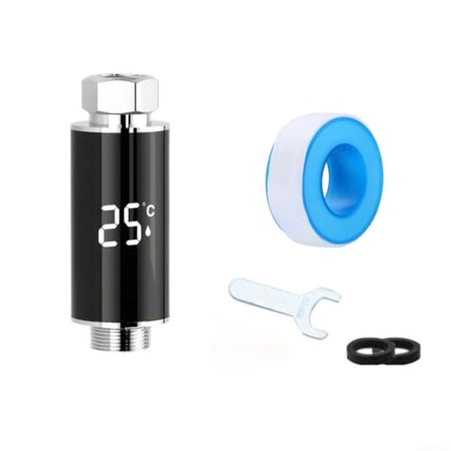 Yelvera Unidad de pantalla LED para seguimiento de la temperatura del agua de la ducha entre 0 y 99 grados Celsius mediante conversión de energía de flujo ambiental (A)